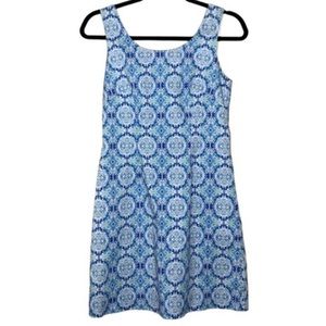 Kaeli Smith Sleeveless Mini Dress in Blue and White Pattern